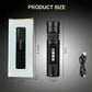 Clarioy rechargeable LED flashlight with USB cable and product dimensions shown on black background.