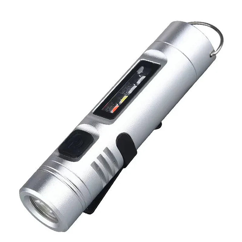 Silver digital tire pressure gauge tool with LED light and belt clip, clarioy auto accessory