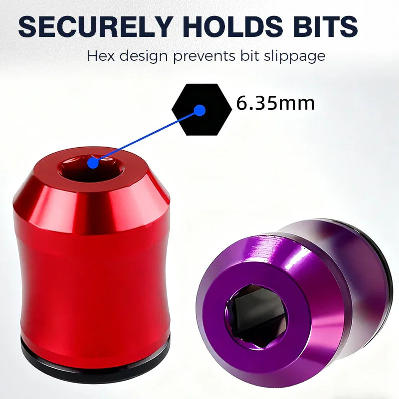 Clarioy hex bit holder in red and purple, 6.35mm size, anti-slip auto tool accessory