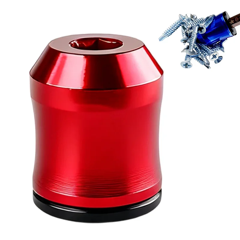 Red magnetic screw holder cup for auto tools from clarioy, with screws and screwdriver.