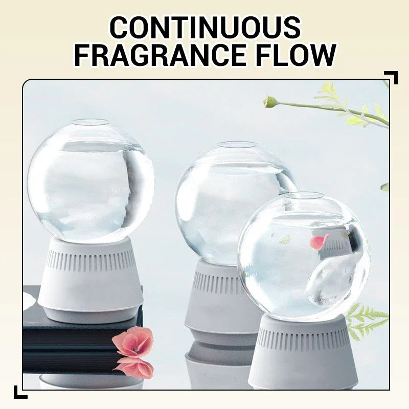 clarioy home fragrance diffusers with glass globes on white bases, floral decor accent