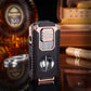 Luxury metal torch lighter for cigars and whiskey, displayed on reflective surface, clarioy homeware