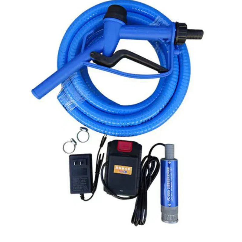 clarioy portable car washing kit with blue hose, spray nozzle, electric pump, and accessories