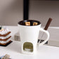✨🍴Ceramic Chocolate Fondue Mug, Candle Heated Mini Cheese Fondue Pot with Fork, Portable Glazed Ceramic Melting Cup for Date Night, Family Party Dessert