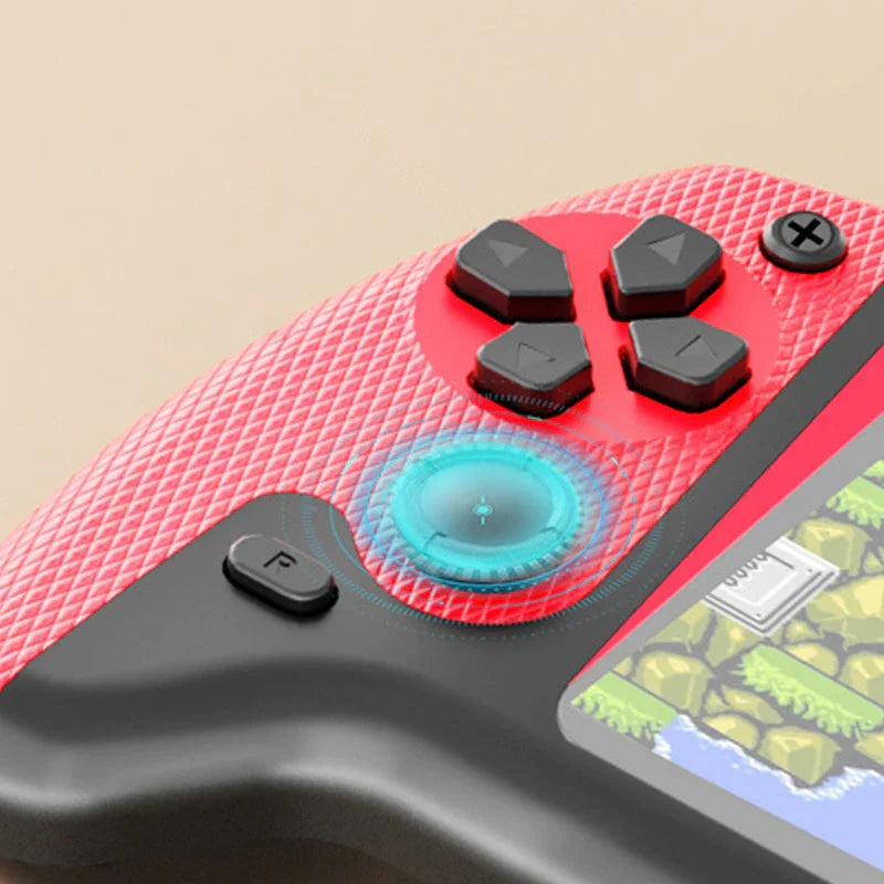 Close-up of a red and black handheld gaming console controller with textured grip, displayed game screen, and responsive joystick, featured on clarioy for electronics and gaming accessories.