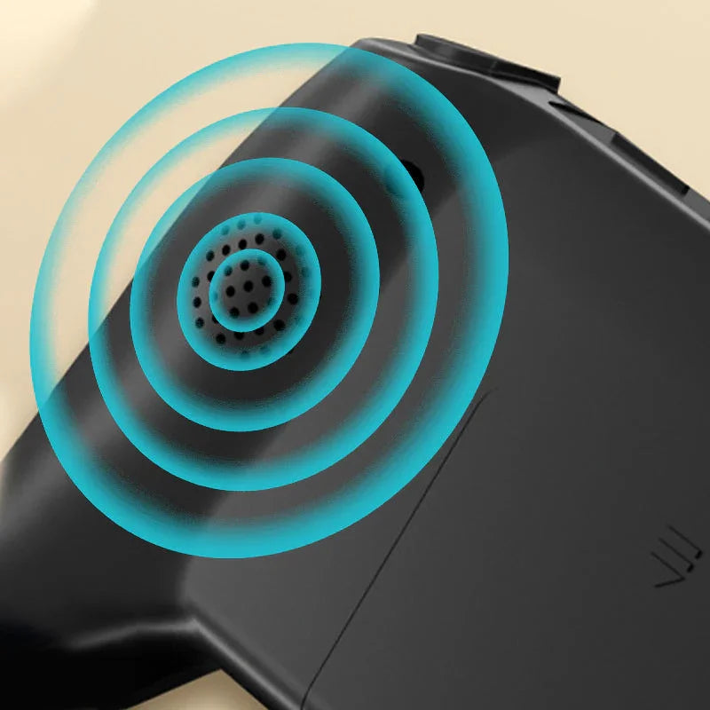 Close-up of a black wireless device speaker emitting sound waves, premium electronics by clarioy