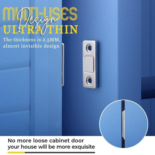 Ultra-thin 2.5mm cabinet door latch on blue door, home improvement hardware from clarioy
