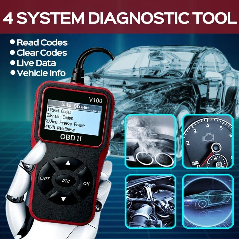 clarioy OBD2 automotive diagnostic tool V100 for system checks, live data, and code clearing