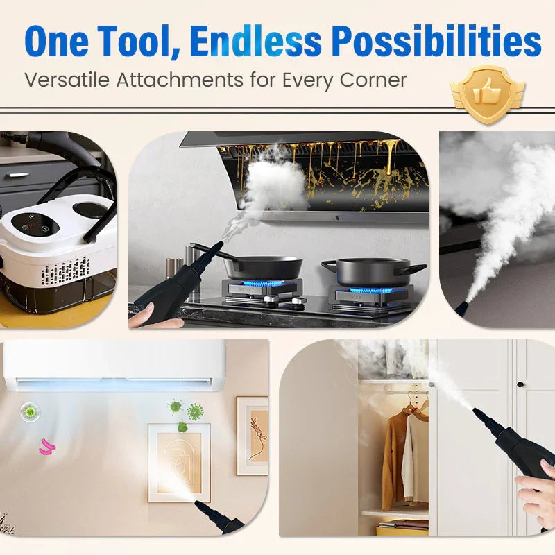 🥳2026 HOT SALE⏰ 50% OFF! High‑Temp Steam Cleaner – 105°C steam, 15s heat‑up. Kills 99.9% germs, no chemicals. 6 levels, large 1100ml tank. Multi‑surface magic! 🔥✨