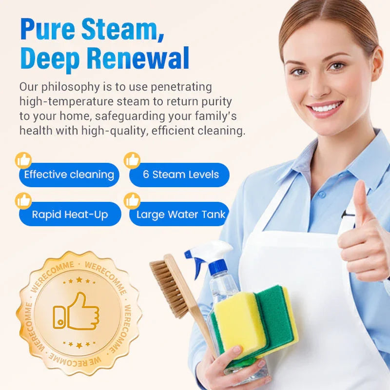 🥳2026 HOT SALE⏰ 50% OFF! High‑Temp Steam Cleaner – 105°C steam, 15s heat‑up. Kills 99.9% germs, no chemicals. 6 levels, large 1100ml tank. Multi‑surface magic! 🔥✨