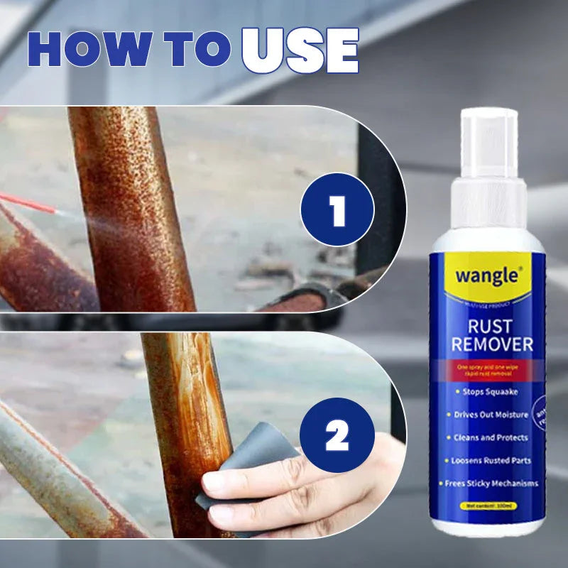 How to use wangle rust remover spray on metal pipe, cleaning and removing rust, premium auto tool from clarioy.