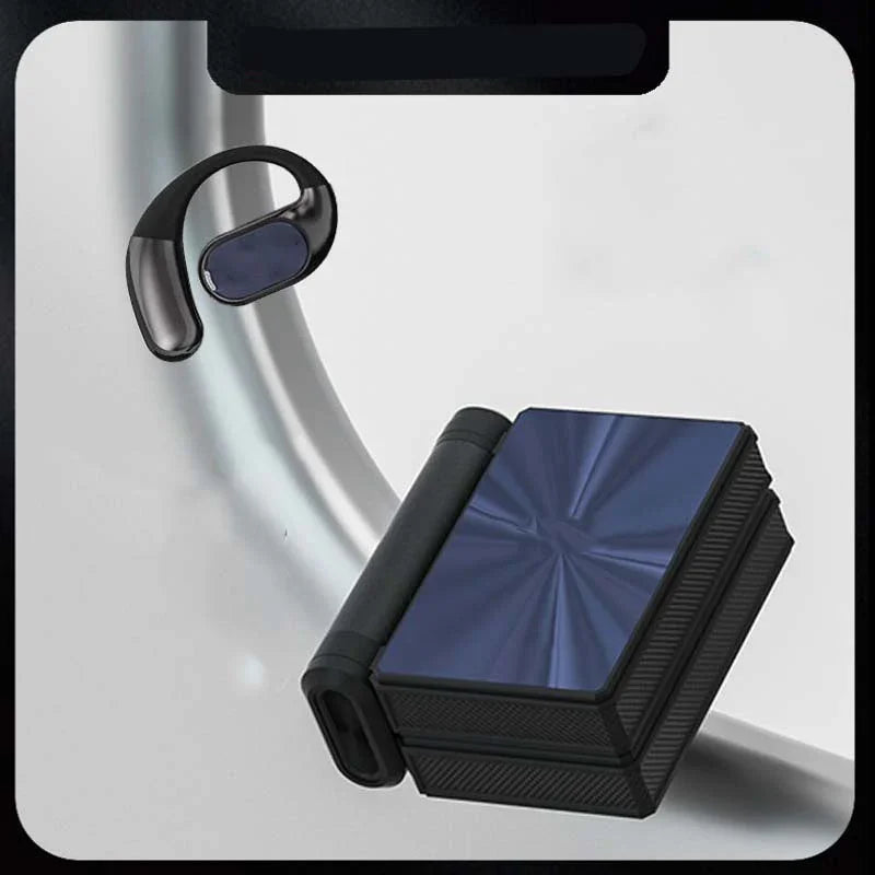 Clarioy wireless Bluetooth headset with charging case, modern compact design, premium audio tech