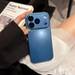Blue iPhone case with camera protection cover held in hand, premium homeware accessory from clarioy