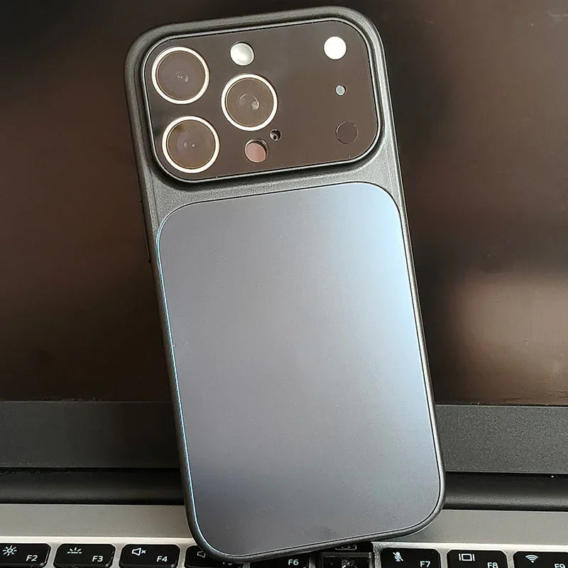 Minimalist iPhone case with matte finish from clarioy, shown on a laptop keyboard.