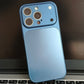 Blue iPhone case with camera cutouts on laptop keyboard, clarioy electronics accessory