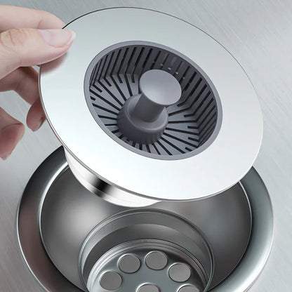 Hand holding stainless steel kitchen sink strainer drain filter, clarioy homeware tool