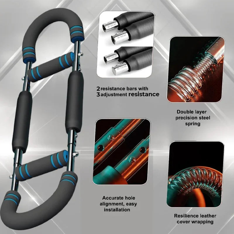 Adjustable resistance exercise bar with steel spring, foam handles, and leather cover, clarioy fitness tool