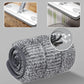 Premium gray microfiber mop pad for home cleaning, shown rolled and in use on floors and walls