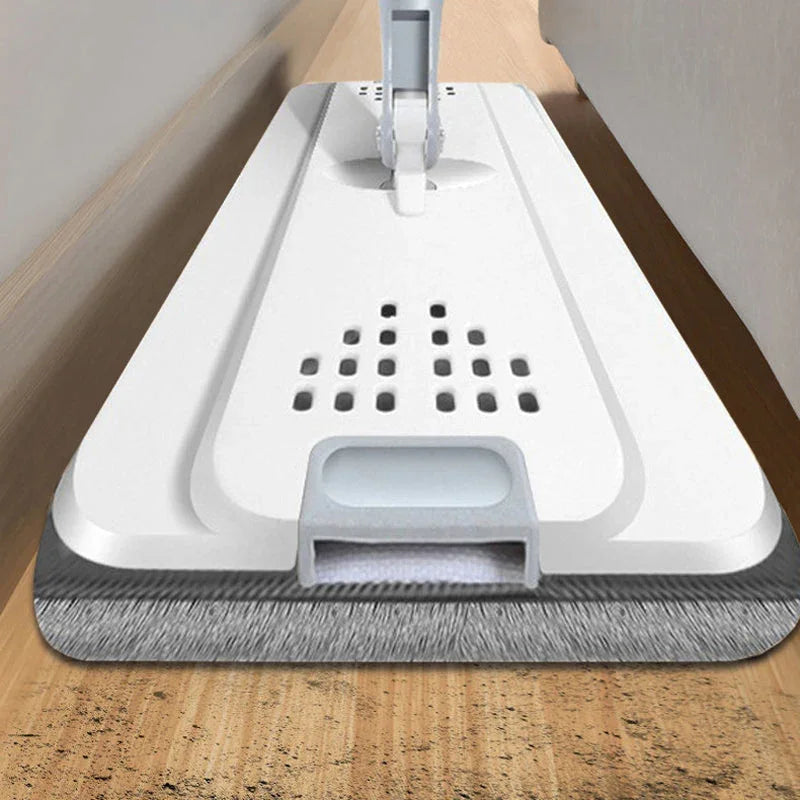 Flat microfiber mop cleaning under furniture on wooden floor, clarioy home cleaning tool