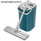 Flat mop with teal self-wringing bucket, two cloth pads, home cleaning tool from clarioy