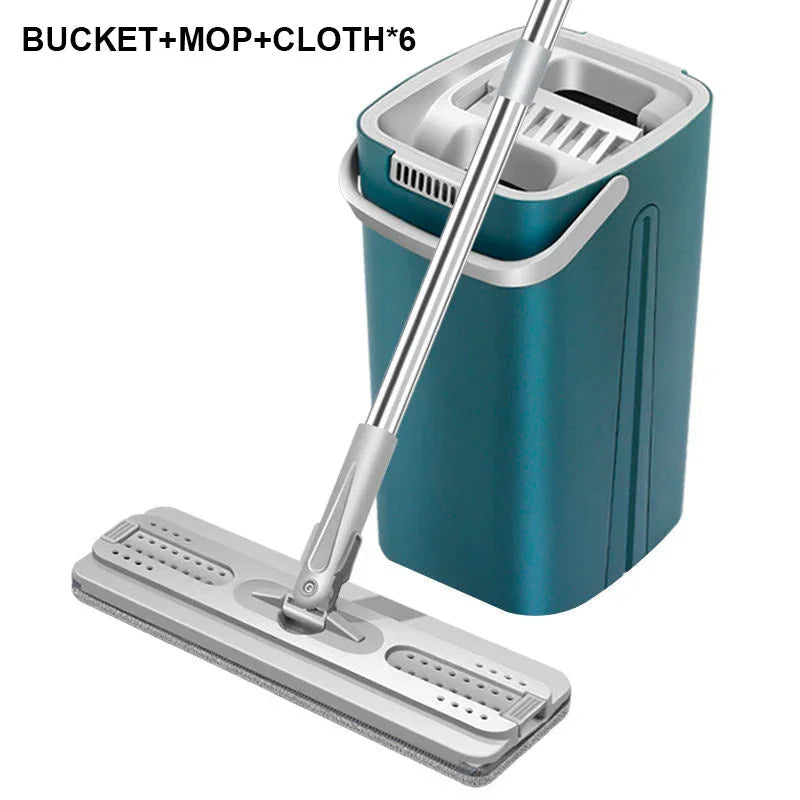 Clarioy flat mop and bucket set with six microfiber cloths, premium home cleaning tool