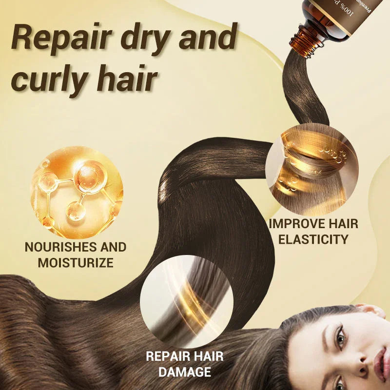 Hair serum bottle repairing dry and curly hair, improves elasticity and nourishes, clarioy