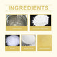 Epoxy resin, calcium carbonate, silica, nitro resin, and gold powder ingredients display