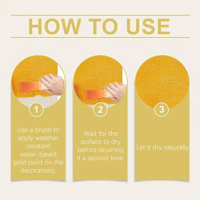 How to use gold paint guide with brush, drying, and second coat instructions from clarioy.