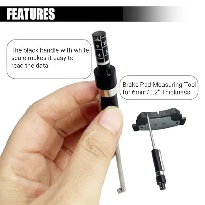 Clarioy brake pad measuring tool with black handle and white scale for easy brake thickness reading