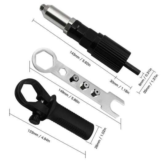 Clarioy premium auto tool kit with handle, wrench, and attachment heads, measurement details visible