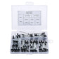 Clarioy auto tools kit with assorted black blind rivets in a clear plastic organizer box