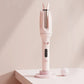 Pink automatic hair curler with digital display on minimalist stand, premium home electronics