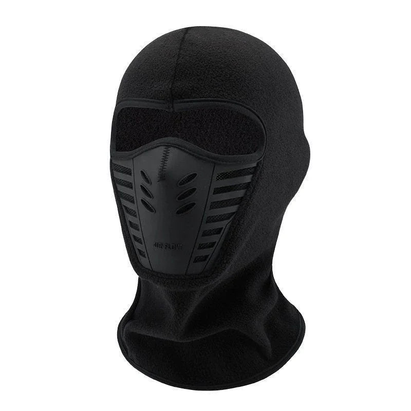 Black thermal balaclava with molded ventilation face mask, premium winter headgear from clarioy