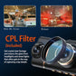 Dash cam with included CPL filter shown in close-up, highlighting clear night driving footage with reduced glare compared to footage without the filter, promoting premium auto tools from clarioy.