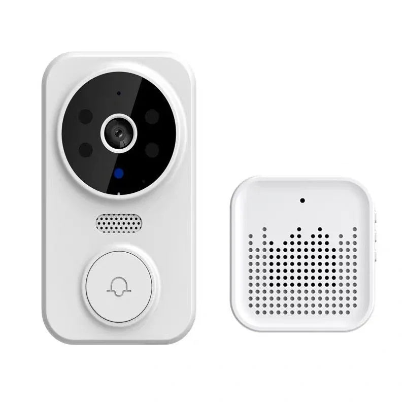 Wireless smart video doorbell and chime set in white, home security electronics from clarioy