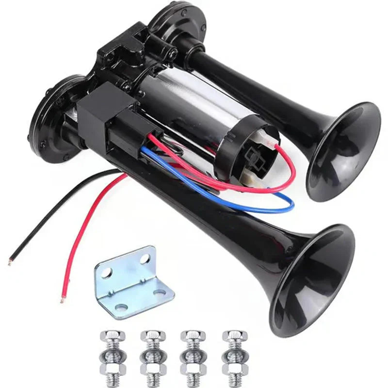 Dual trumpet car air horn kit with wires, mounting bracket, and bolts, auto accessories from clarioy
