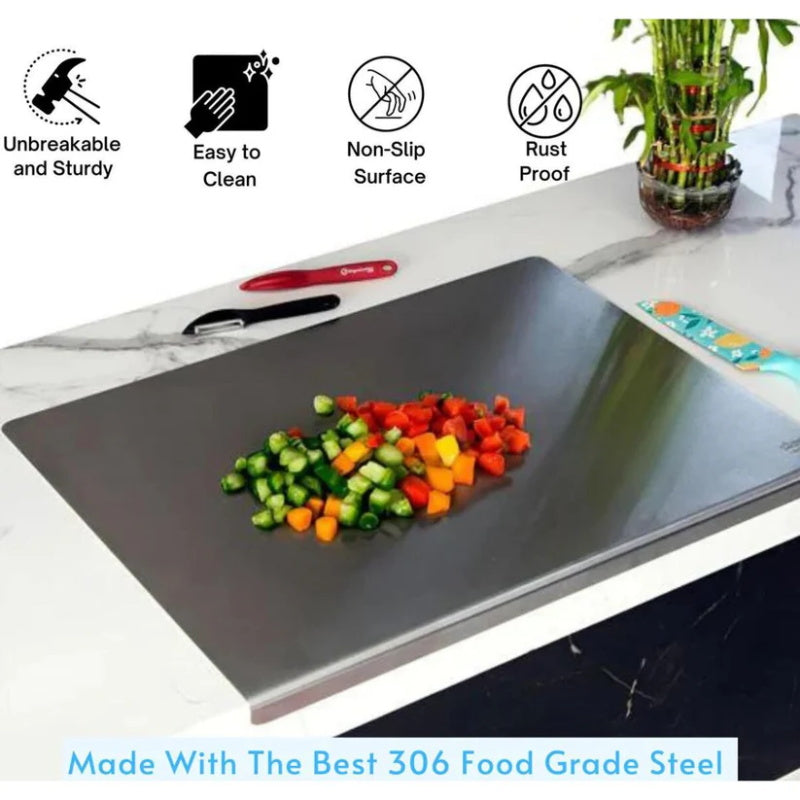 📢📢50% OFF !!⏰👩‍🍳🔪Must‑Have Cooking Tool！🥩🥦Safer, Cleaner & More Convenient!💥304 Stainless Steel Cutting Board