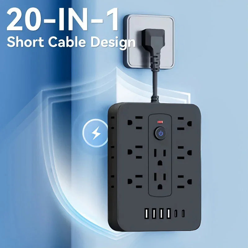 💎 50% OFF! 💎 20-in-1 Power Strip with Overload Protection – 14 AC + 4 USB + 2 Type-C, Wall-Mountable & Space-Saving 🔌⚡