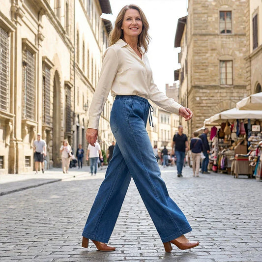 🥰Women's Drawstring Waist Wide-Leg Denim Jeans