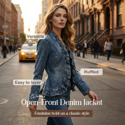 ⏰🔥LIMITED TIME 50% OFF!🔥50K+ SOLD! Women's Denim Jacket with Ruffles & Open Front – Lightweight & Feminine – Versatile & Chic 👗