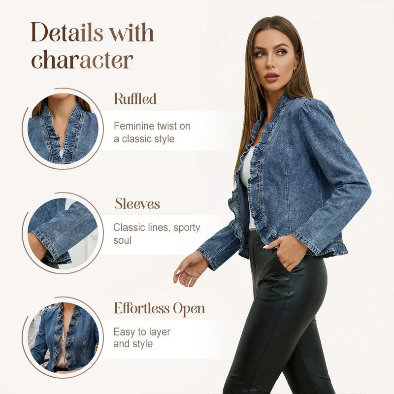 ⏰🔥LIMITED TIME 50% OFF!🔥50K+ SOLD! Women's Denim Jacket with Ruffles & Open Front – Lightweight & Feminine – Versatile & Chic 👗