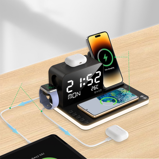 5-in-1 Wireless Charging Station with Clock & Night Light