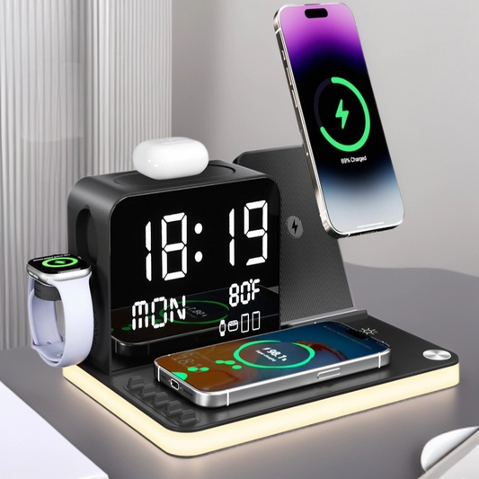 5-in-1 Wireless Charging Station with Clock & Night Light