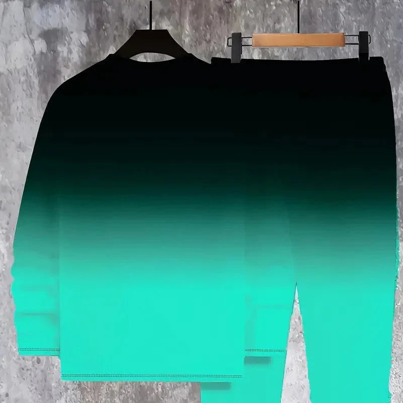👕 Men’s Gradient Color Crewneck Tracksuit Set – Stylish, Comfortable & Casual Sportswear ✨🏃‍♂️