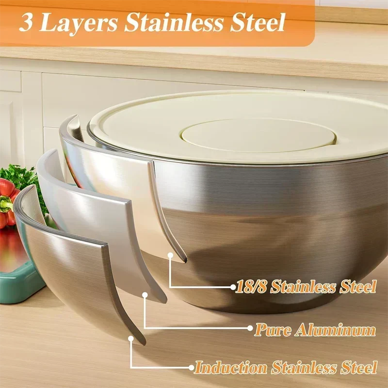 🎉 2026 Sale — Over 31,200 Sold! 🥣 304 Stainless Steel Mixing Bowl Set with Airtight Lids & Grater Attachments 🔪✨