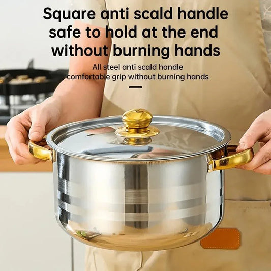 💎 -50% ON 5-PC STAINLESS STEEL SET! 💎 Thickened Pots, Glass Lids & Elegant Gold Accents for Any Stovetop