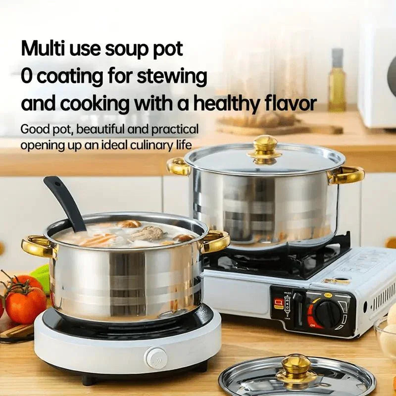 💎 -50% ON 5-PC STAINLESS STEEL SET! 💎 Thickened Pots, Glass Lids & Elegant Gold Accents for Any Stovetop