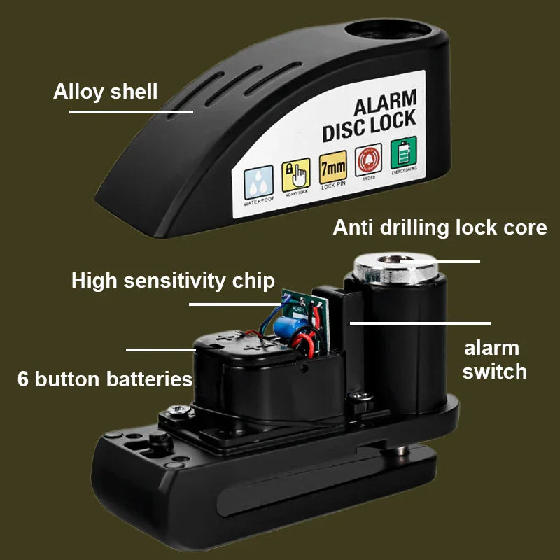 🔒 Motorcycle/Bicycle Disc Brake Lock with Alarm | Instant security, effective deterrent 🚨