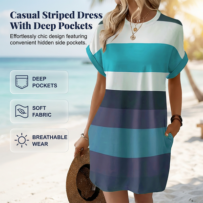 👗 LIMITED-TIME 50% OFF! ✨ Striped Midi Dress – Pockets, Loose Fit, Vacation, Casual ✨