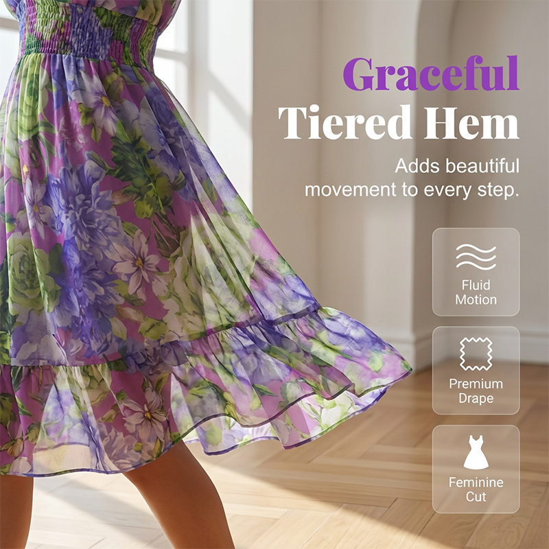 👗 50% OFF NOW! 🌸 Floral V-Neck A-Line Dress – Smocked Waist, Ruffled Hem & Breathable – Summer Ready, Effortlessly Romantic 🏖️